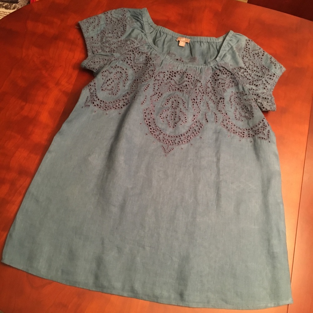 J. Jill linen embroidered blouse